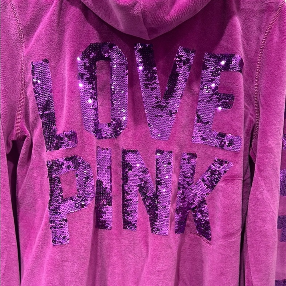 L Vintage VS PINK Pink Velour Sequin Hoodie and Pants Set - Picture 2 of 5